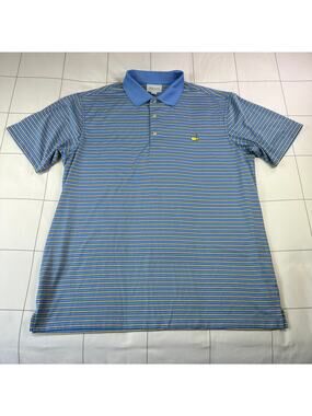 Masters Performance Shirt Mens XL Blue Yellow Striped Golf Polo Short Sleeve
